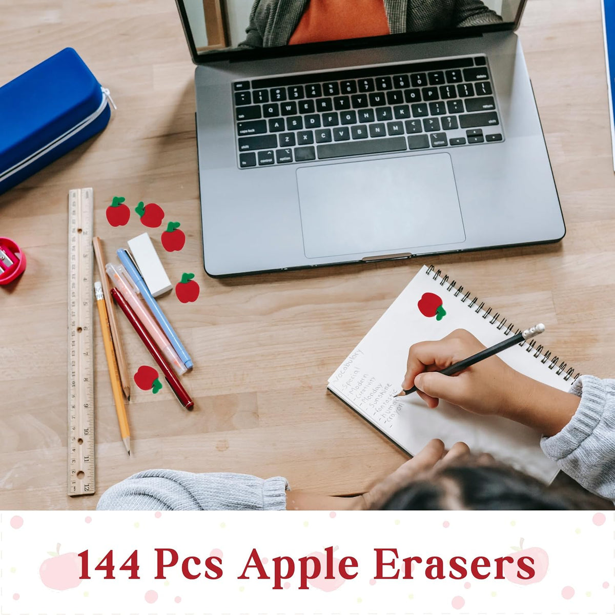 4E’s Novelty 144 Pcs Mini Apple Erasers - Back to School Gifts for Students, Mini Erasers for Kids Bulk Classroom, Apple Manipulatives for Kids, Teacher Rewards, Classroom Supplies and Prizes
