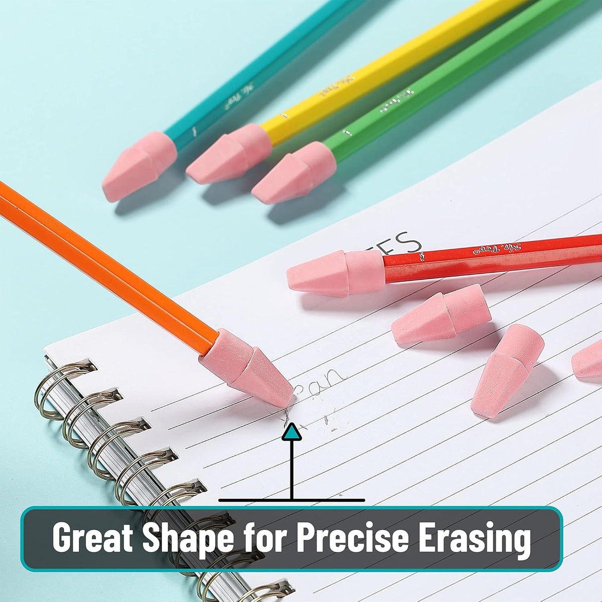 Mr. Pen- Pencil Top Erasers, 120 Pack, Pink, Latex-Free