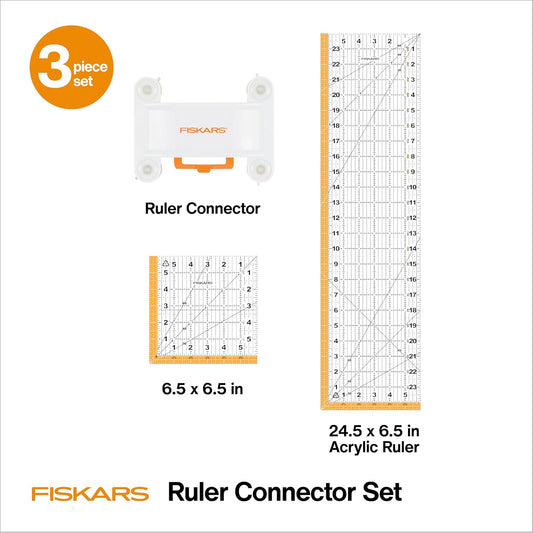 Fiskars 3-Piece Ruler & Connector Set, 6.5" x 6.5" & 6.5" x 24.5" Rulers