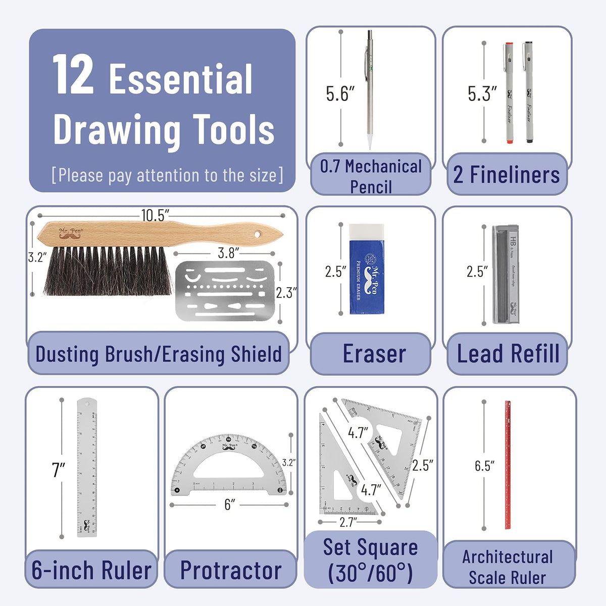 Mr. Pen- Professional Drafting Tools & Geometry Set with Case, 17 pcs