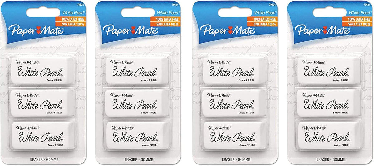 Paper Mate White Pearl Erasers, 3 Count (Pack of 4)