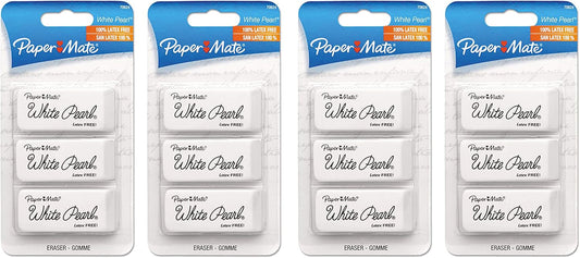 Paper Mate White Pearl Erasers, 3 Count (Pack of 4)