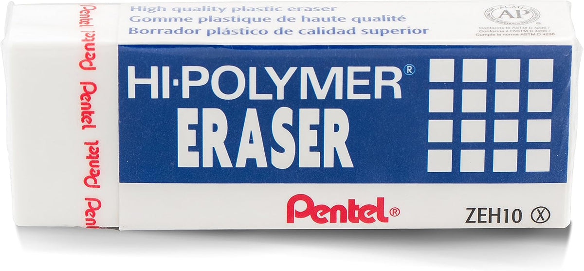 Pentel® Hi-Polymer Block Eraser, Large, White 6 pack (ZEH10BP3P2)