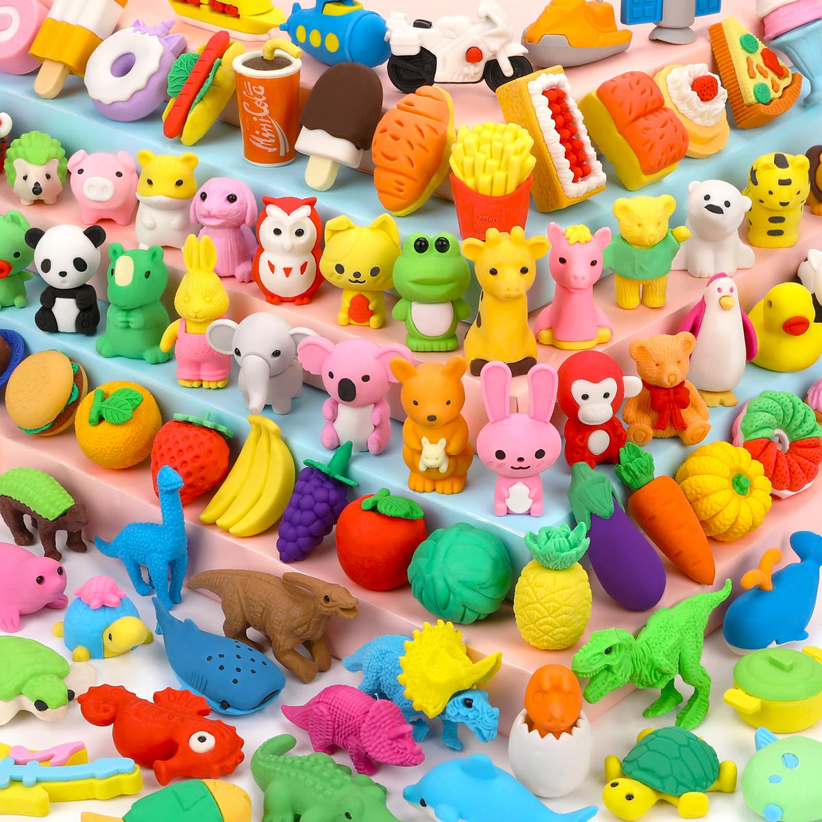 120 Pcs Animal Pencil Erasers, Desk Pets for Treasure Box, Classroom Prizes