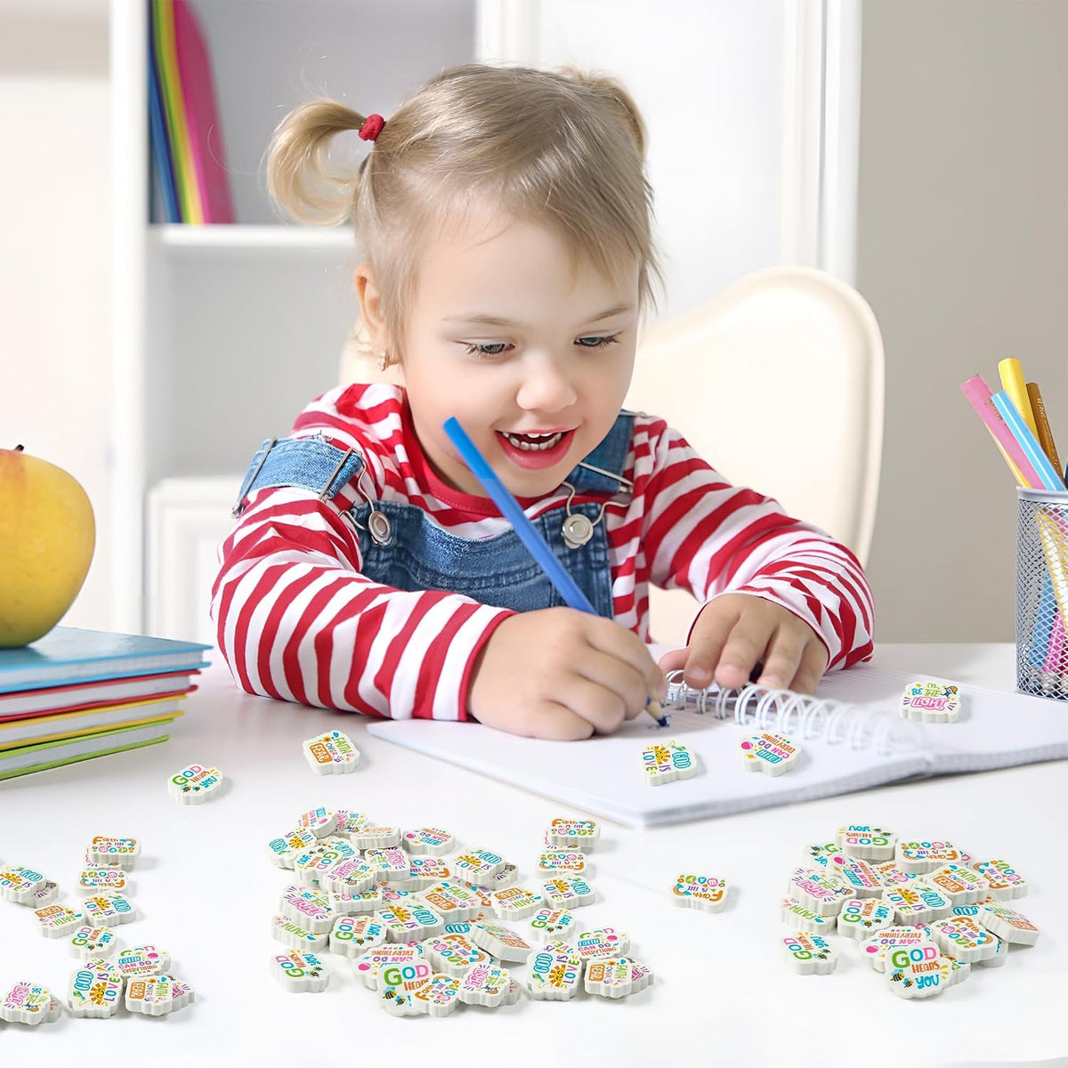 Christian Inspirational Mini Erasers Back to School 60Pcs Inspirational Faith Over Fear Pencil Eraser Colorful God 3D Desk Puzzle Statione Pet for Student Kid Classroom Reward Birthday Supplies
