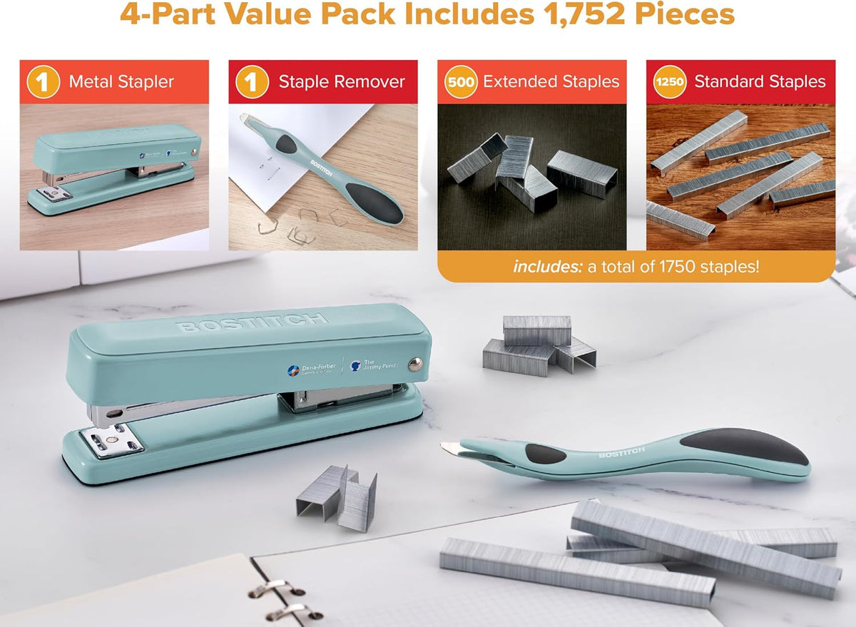 Bostitch Titan Heavy Duty Metal Stapler, 50 Sheet Capacity with 1250 Staples and Ergonomic Staple Remover, Jam Free Stapling, Full Strip Stapler for Desk, Office and Classroom, Sage