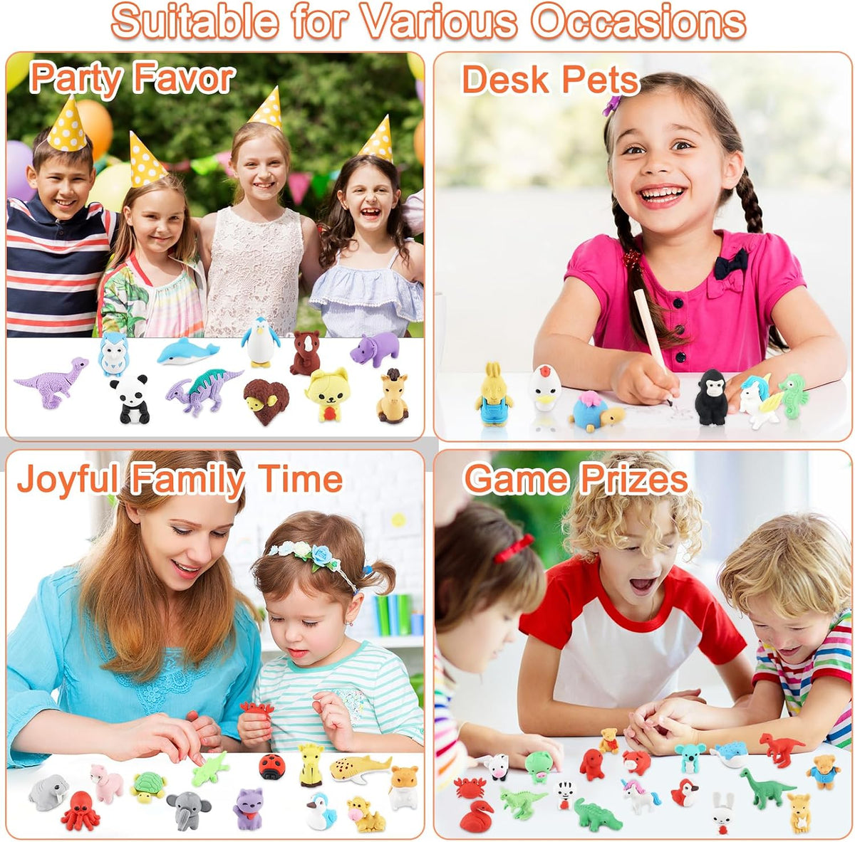 URSKYTOUS 80Pcs Animal Erasers Kids Desk Pets Pencil Erasers 3D Puzzle Eraser Bulk Fun Cute Mini Animal Eraser Toys for Classroom Rewards, Game Prizes, Treasure Box, Easter Egg Fillers