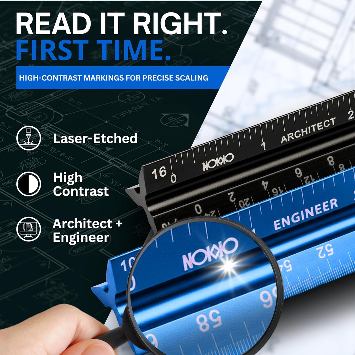 Architectural Scale Ruler and Engineering Scale Ruler Set, 12-Inch, 3-Piece