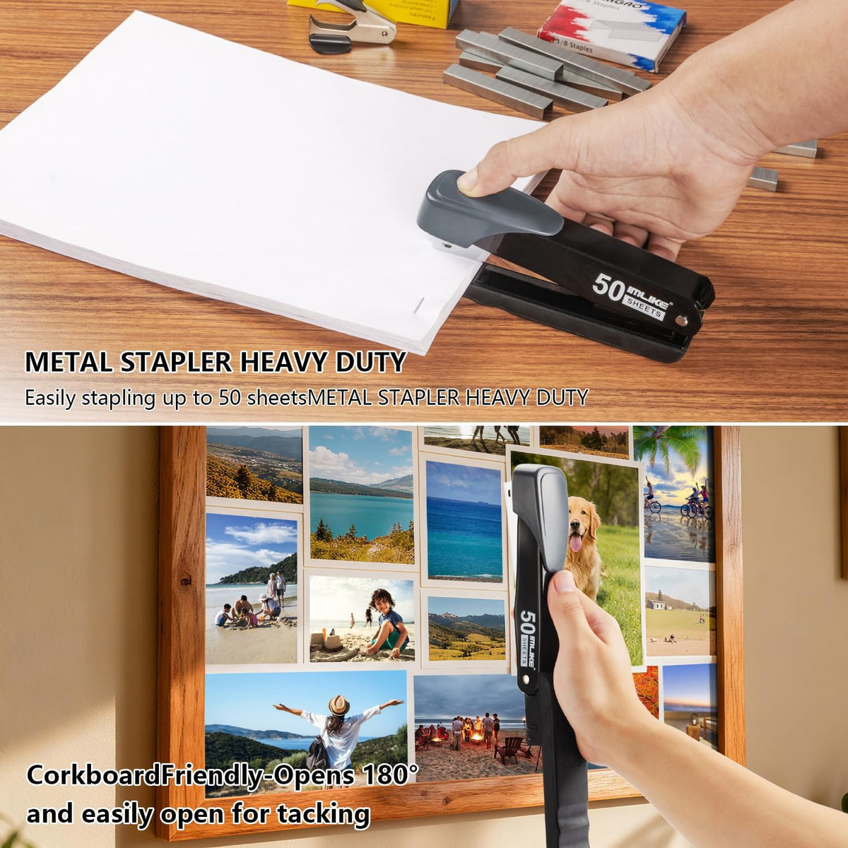 Heavy Duty Stapler, IMLIKE 50 Sheet Full Strip Stapler, Anti-Jam Non-Slip with 5000pcs 26/6 Staples and 1000pcs 23/8 Staples, Staple Remover, for Home, Office, and Classroom, Black