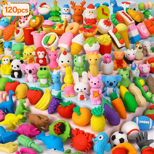 120 Pcs Animal Pencil Erasers, Desk Pets for Treasure Box, Classroom Prizes