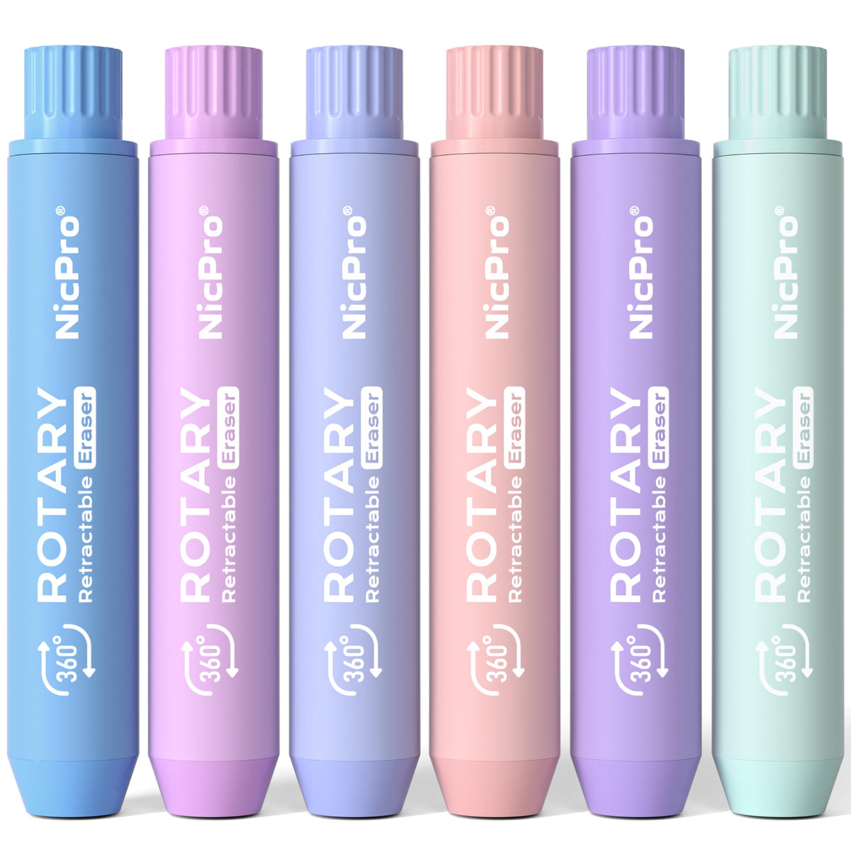 Nicpro 6 Pack Rotary Retractable Erasers, Soft TPE Twist Eraser-Rainbow