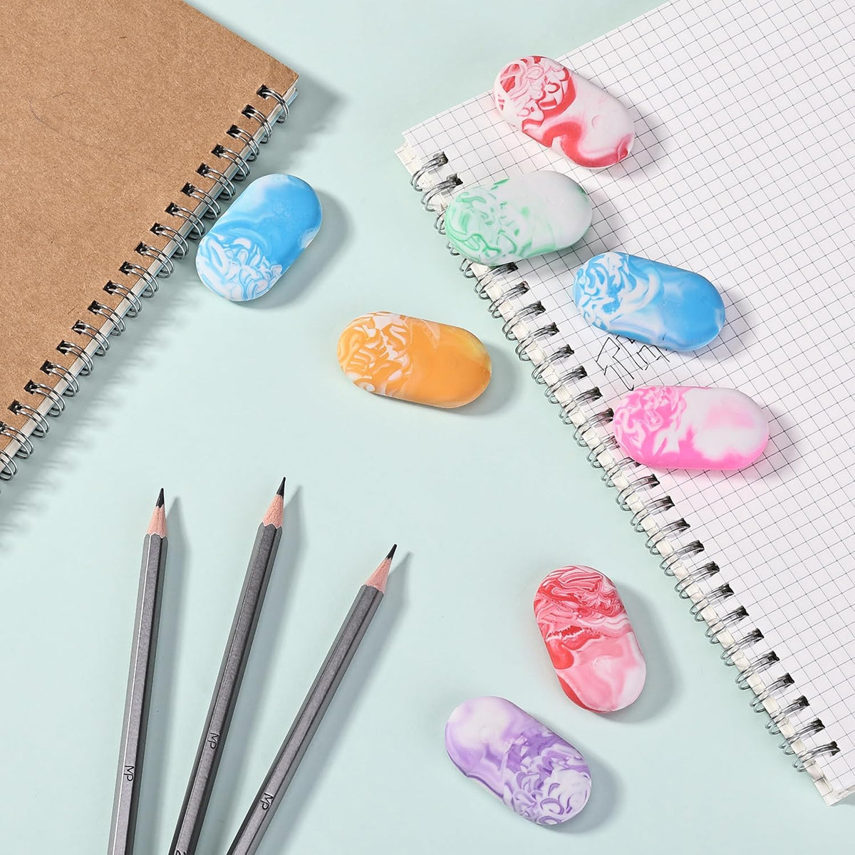 Mr. Pen- Erasers, 24 Pack, Vibrant Colors, Marble Pencil Eraser
