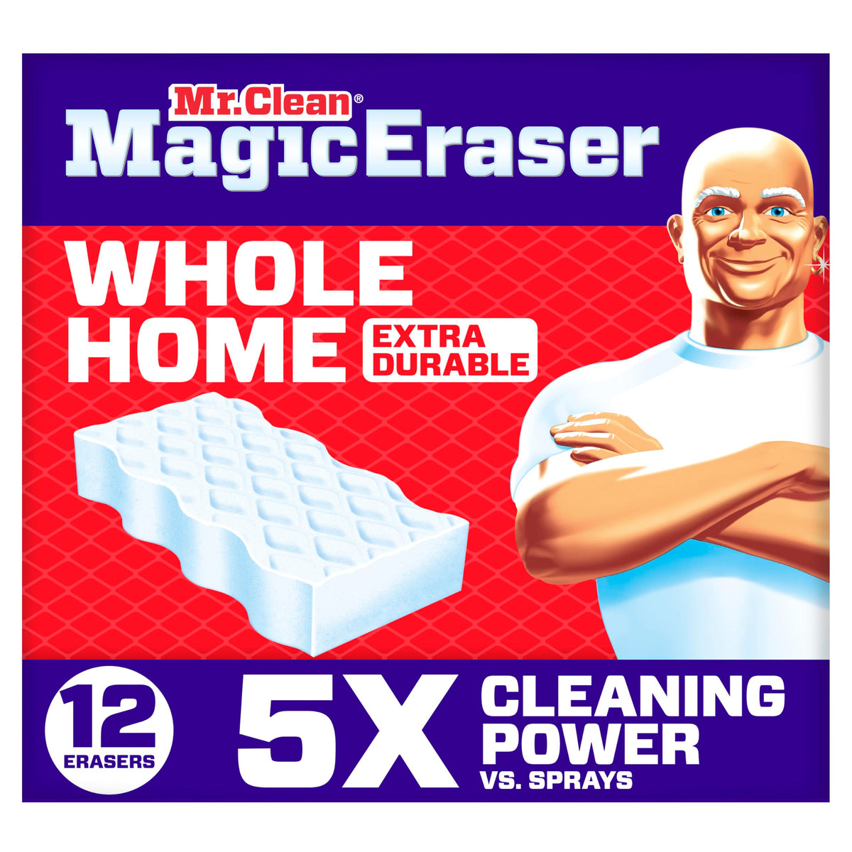 Mr. Clean Magic Eraser Sponge, All Purpose Cleaner, Long Lasting Cleaning Scrubber, Wall, Sneaker, Oven, Kitchen, Bathroom Cleaner, Shower Cleaning Supplies, Whole Home Extra Durable XL, 6ct