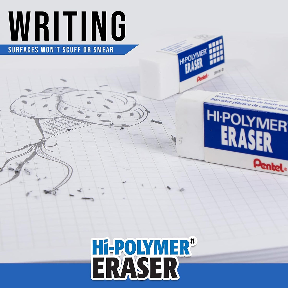 Pentel Hi-Polymer Block Eraser, Large, White, Pack of 10 Erasers