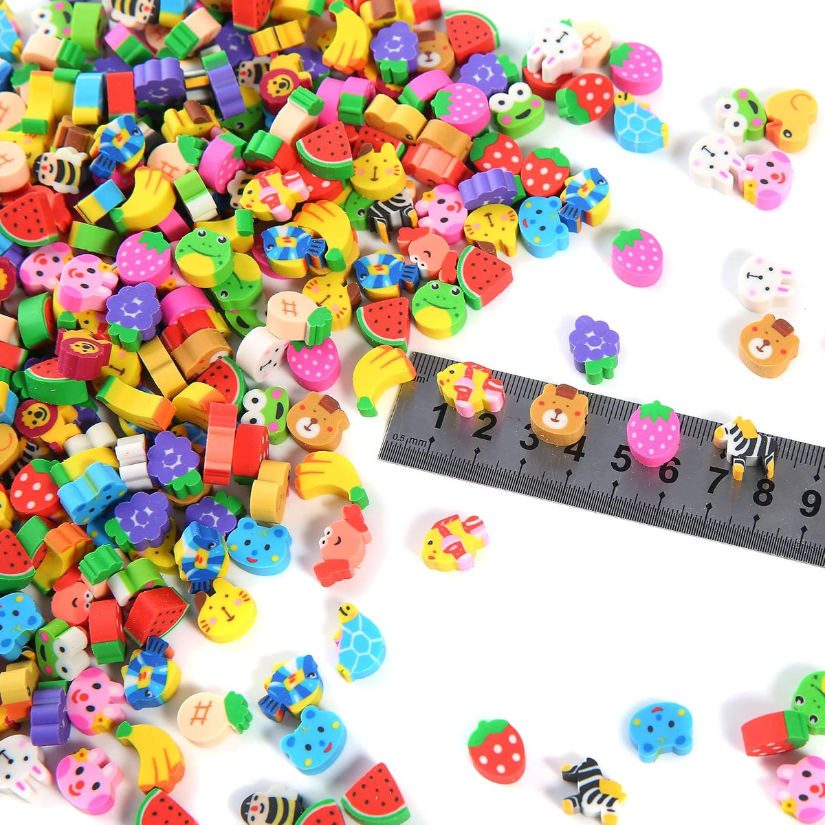 1000 Pieces Mini Erasers for Kids, Bulk Small Animal Fruit Pencil Erasers Assortment for Home Rewards, School Supplies and Gift Filling