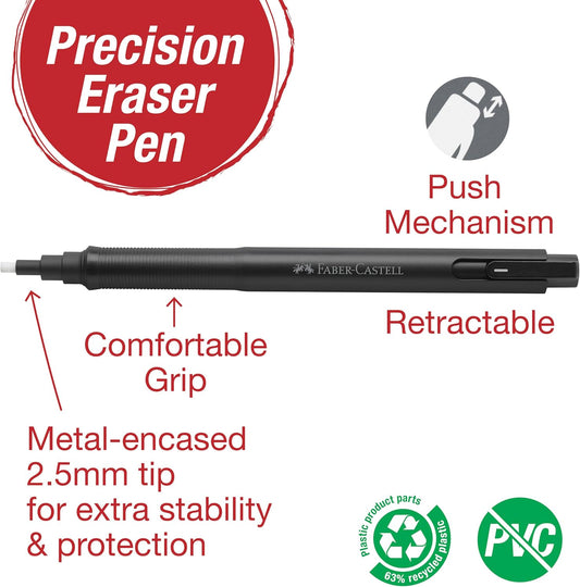 Faber-Castell 185610 - Eraser Pen Precision Eraser Pen, Includes Refill Eraser, for Professionals and Hobby Artists, White