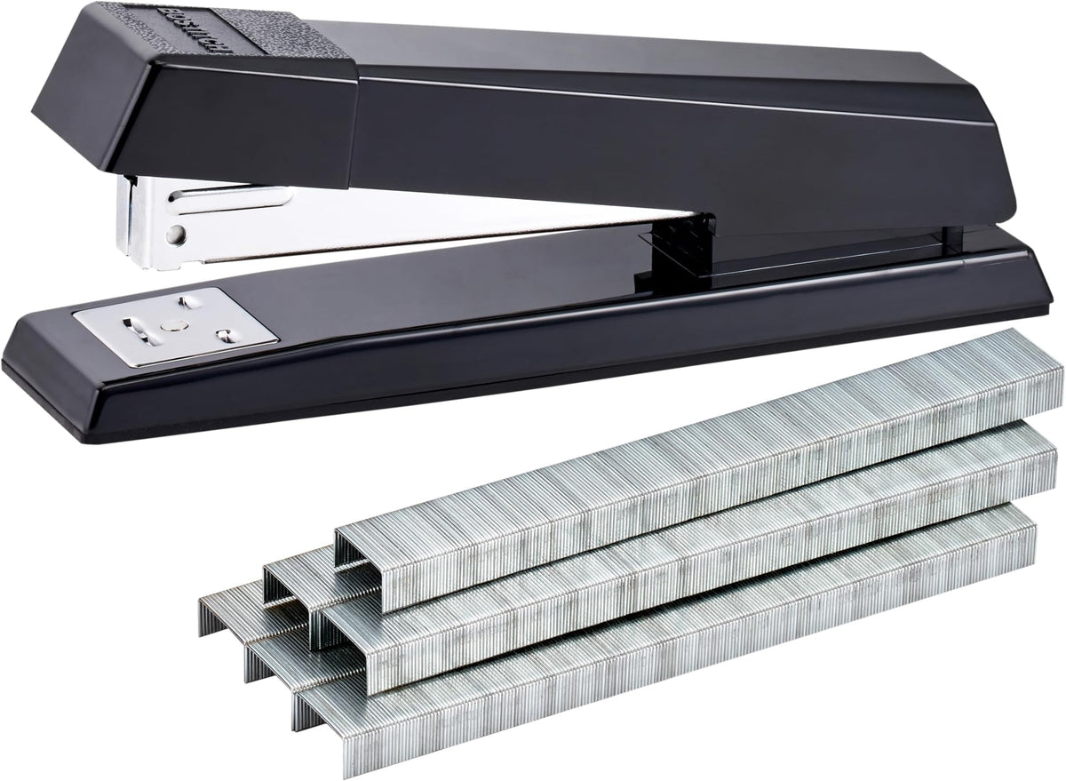 Bostitch Office No-Jam Premium Desktop Stapler, Full-Strip, Black, 1,250 Staples Included, 3-Pack