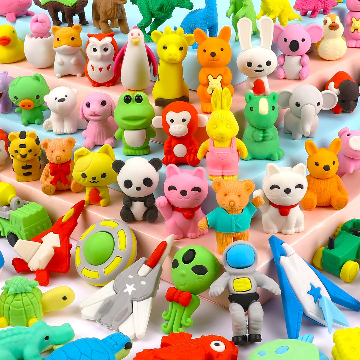 120 Pcs Animal Pencil Erasers, Desk Pets for Treasure Box, Classroom Prizes