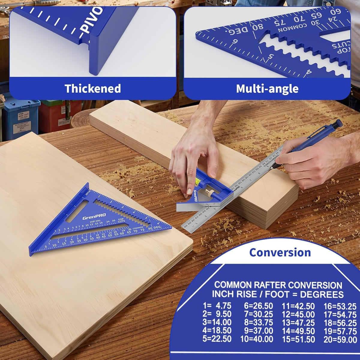 GRENPRO Combination Square Set, 7 & 12 Inch Aluminum Zinc Carpenter Tool