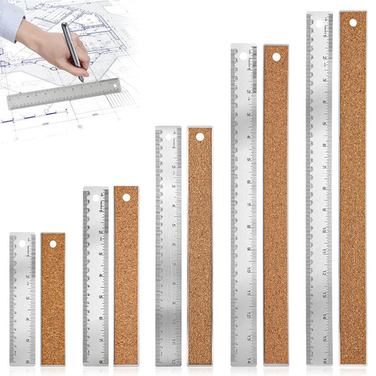 5Pcs Cork Backed Ruler Stainless Steel Metal Ruler Straight Edge Rulers
