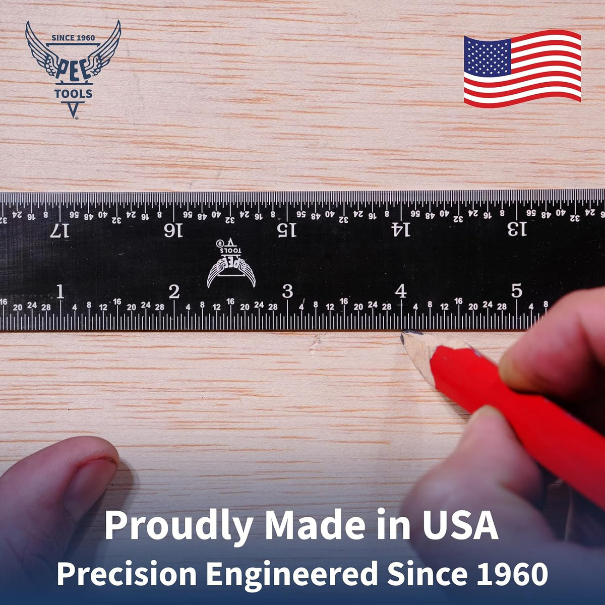 PEC Tools Stainless Steel Ruler Set (6"+12"), High-Contrast Machinist Ruler with Markings 1/32", 1/64", 1/50" and 1/100", Made in USA