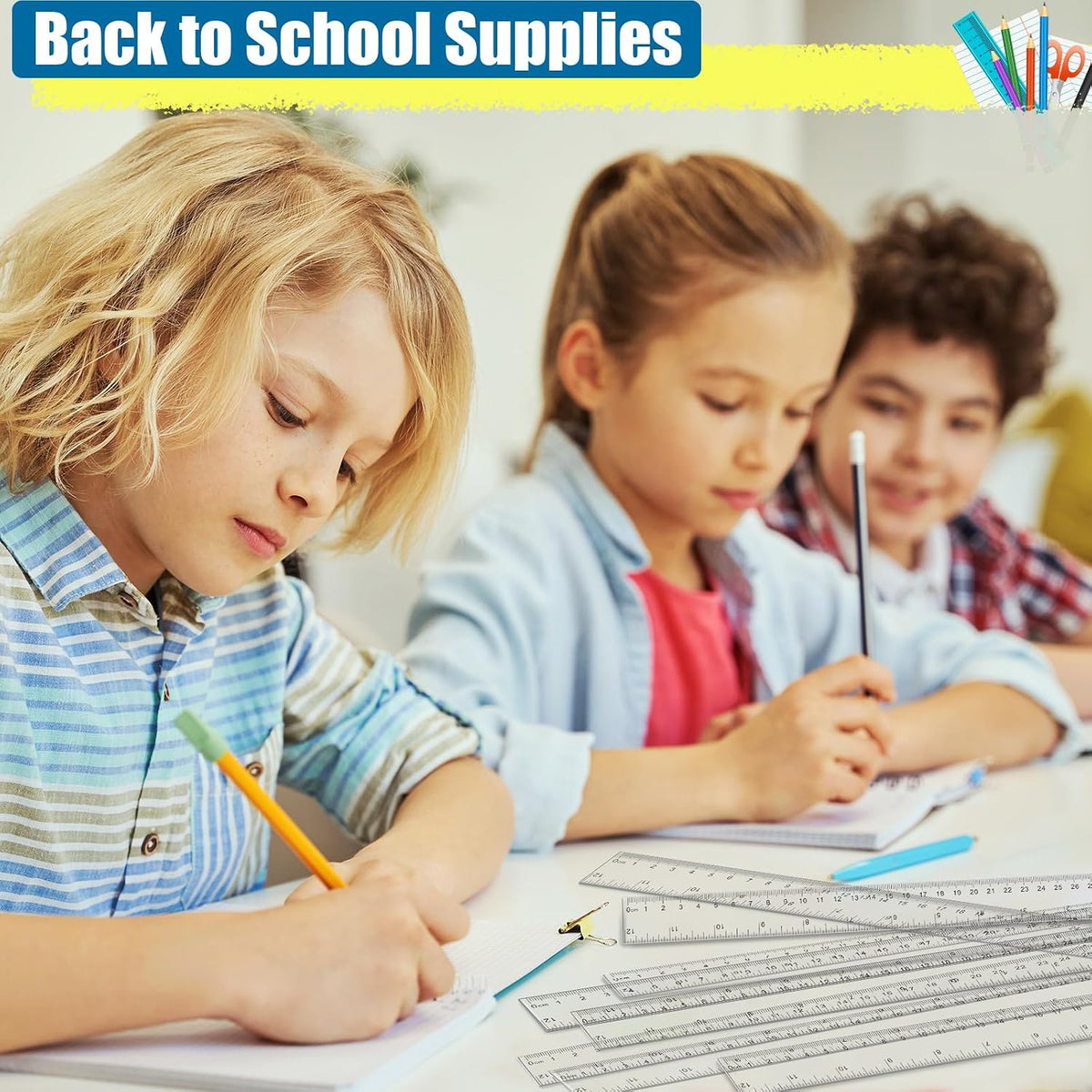 Ruler, 32 Pack 12 Inch Clear Plastic Rulers Bulk for Classroom