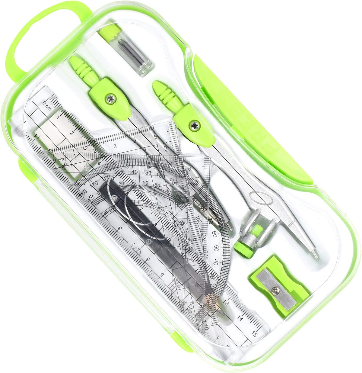 Vobou Math Geometry Sets 10 Pcs, Student Supplies Kit, Compass Set (Green）