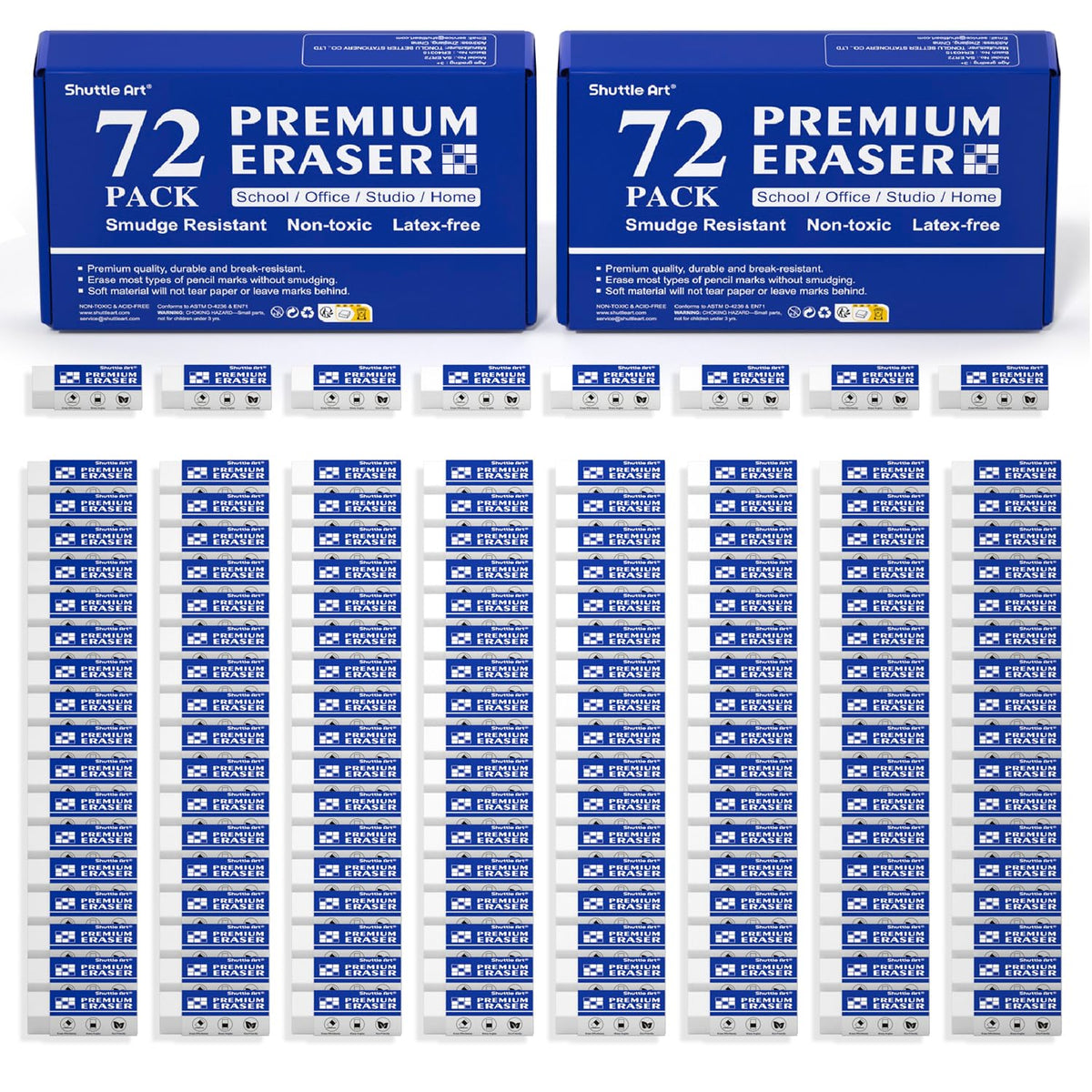 Erasers, Shuttle Art 72 Pack Premium Erasers Bulk, White Eraser Classroom Set for Kids Teachers as School and Office Supplies