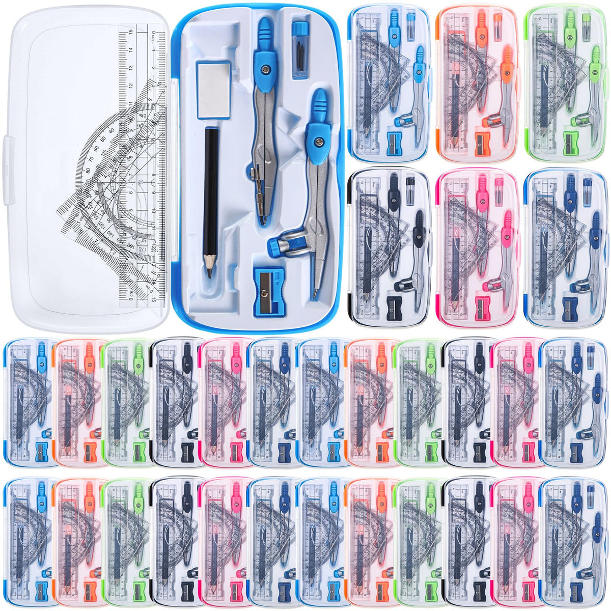 Zonon 36 Sets Math Geometry Kit, 10 Pcs Compass Rulers Protractor School