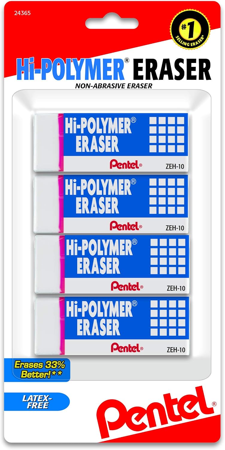 Pentel Hi-Polymer Block Eraser, Large, White, 36 Count (ZEH-10)