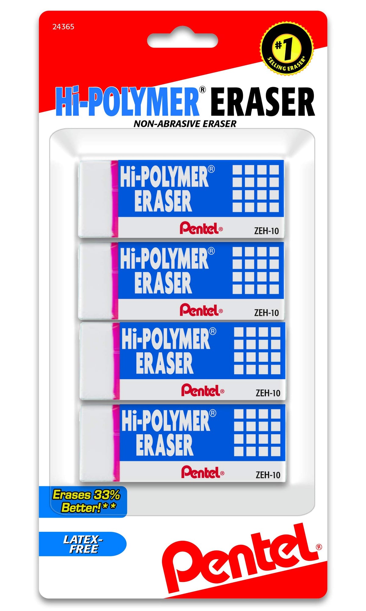 Pentel® Hi-Polymer Block Eraser, Large, White 6 pack (ZEH10BP3P2)