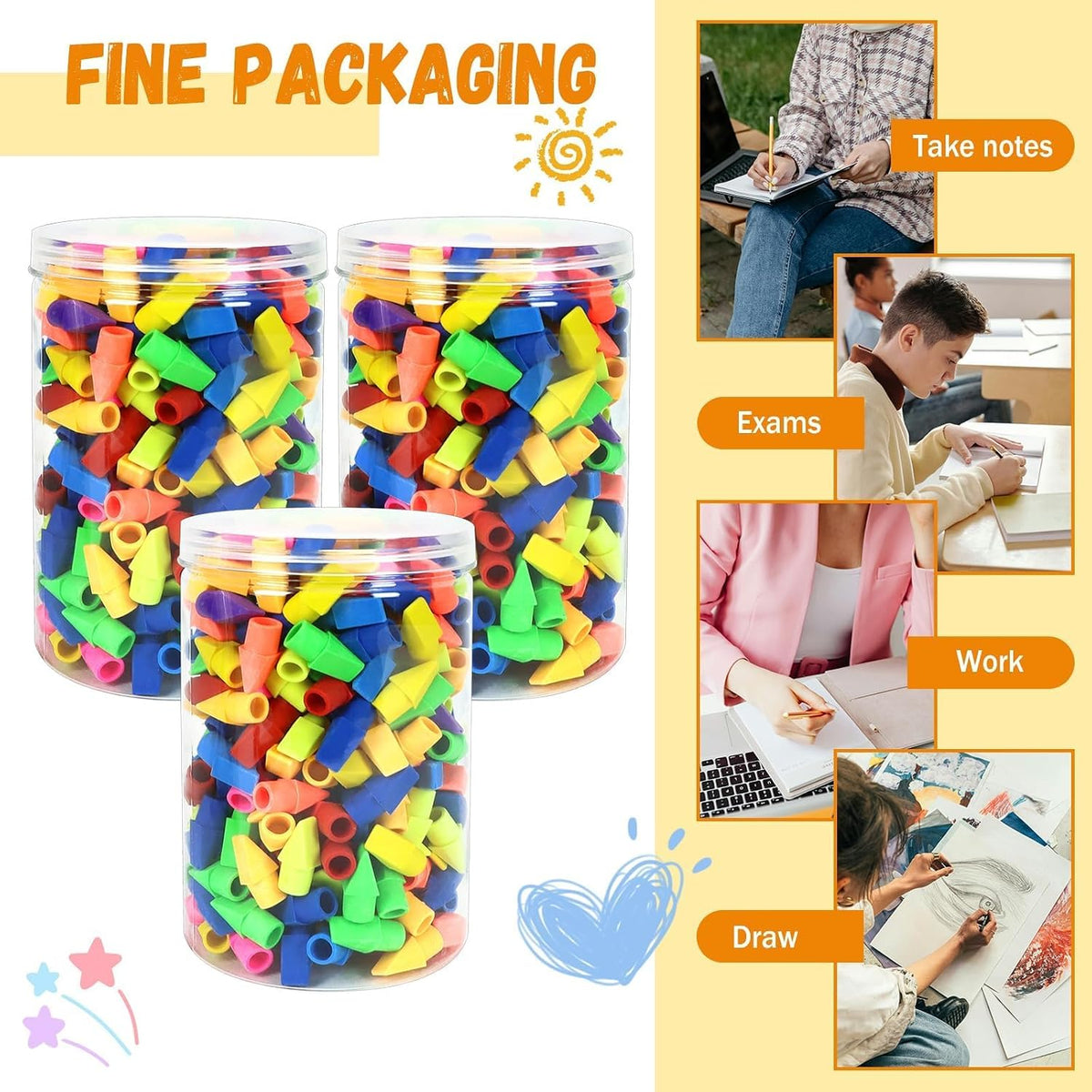 PRALB 1000PCS Pencil Top Eraser Bulk Caps for Pencils,Chisel Shape Erasers Toppers for Party Favors Games Prizes, Pencil Top Erasers Cap for Home School Classroom Office