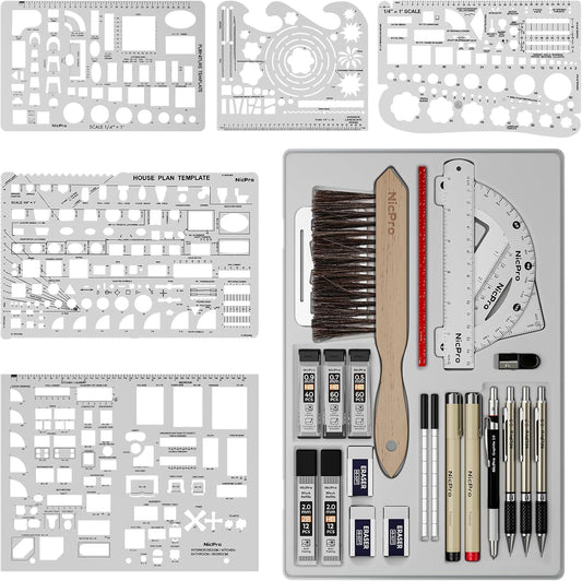 Nicpro 30PCS Professional Drafting Tools & Geometry Set with Case