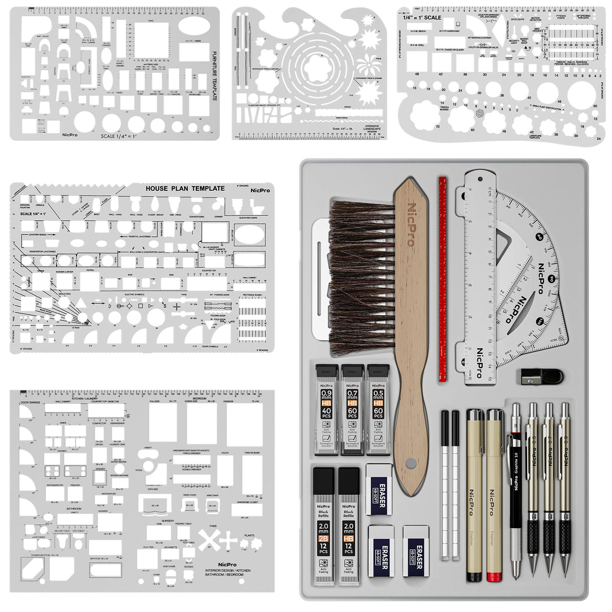 Nicpro 21PCS Professional Drafting Tools & Geometry Set with Case