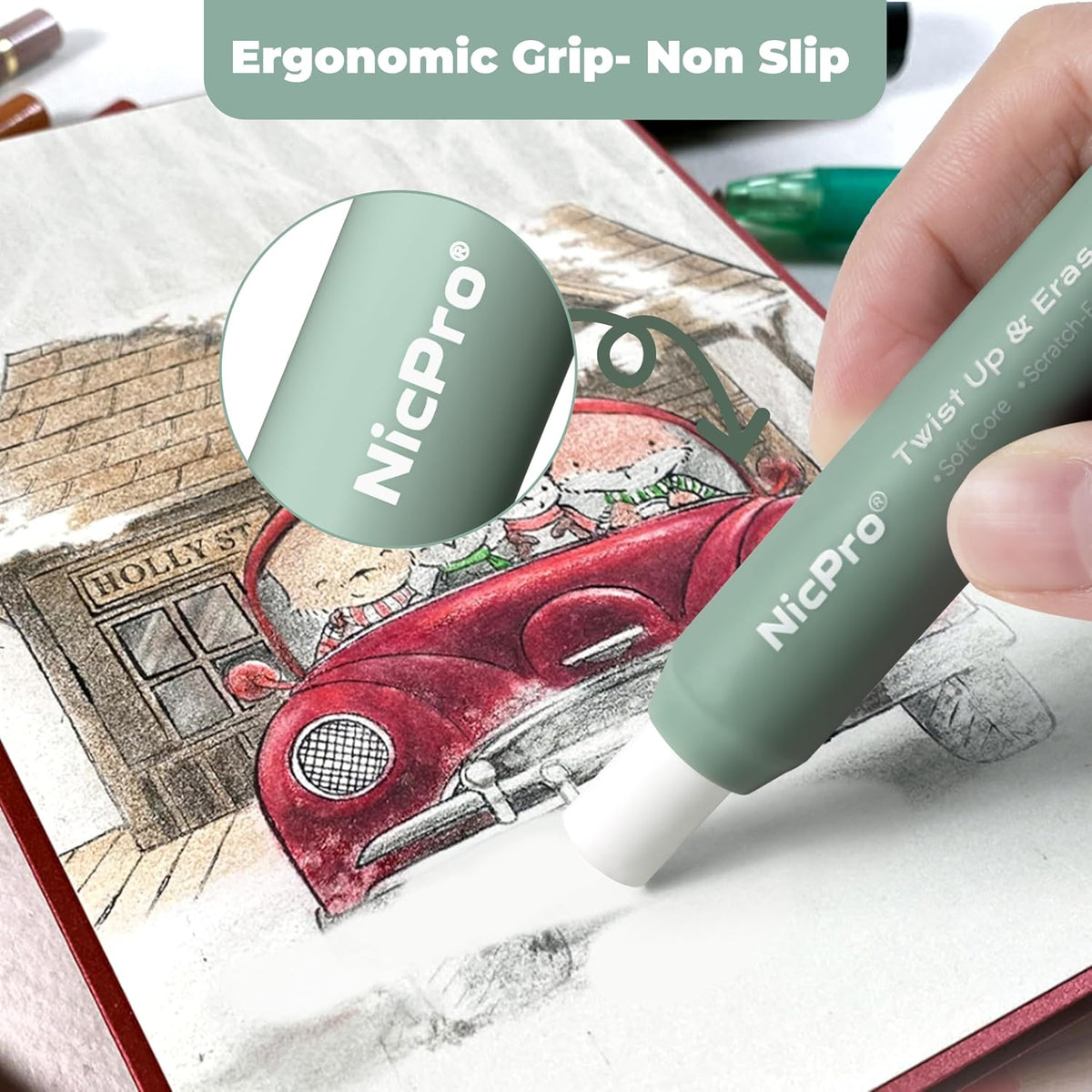 Nicpro 6 Pack Rotary Retractable Erasers, Soft TPE Twist Eraser-Rainbow