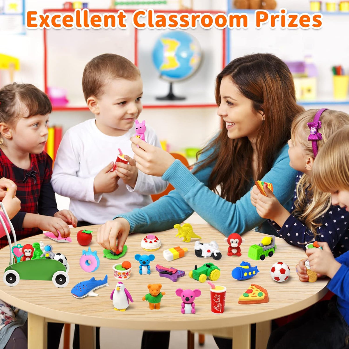 70Pcs Animal Pencil Erasers, Desk Pets for Treasure Chest, School Rewards