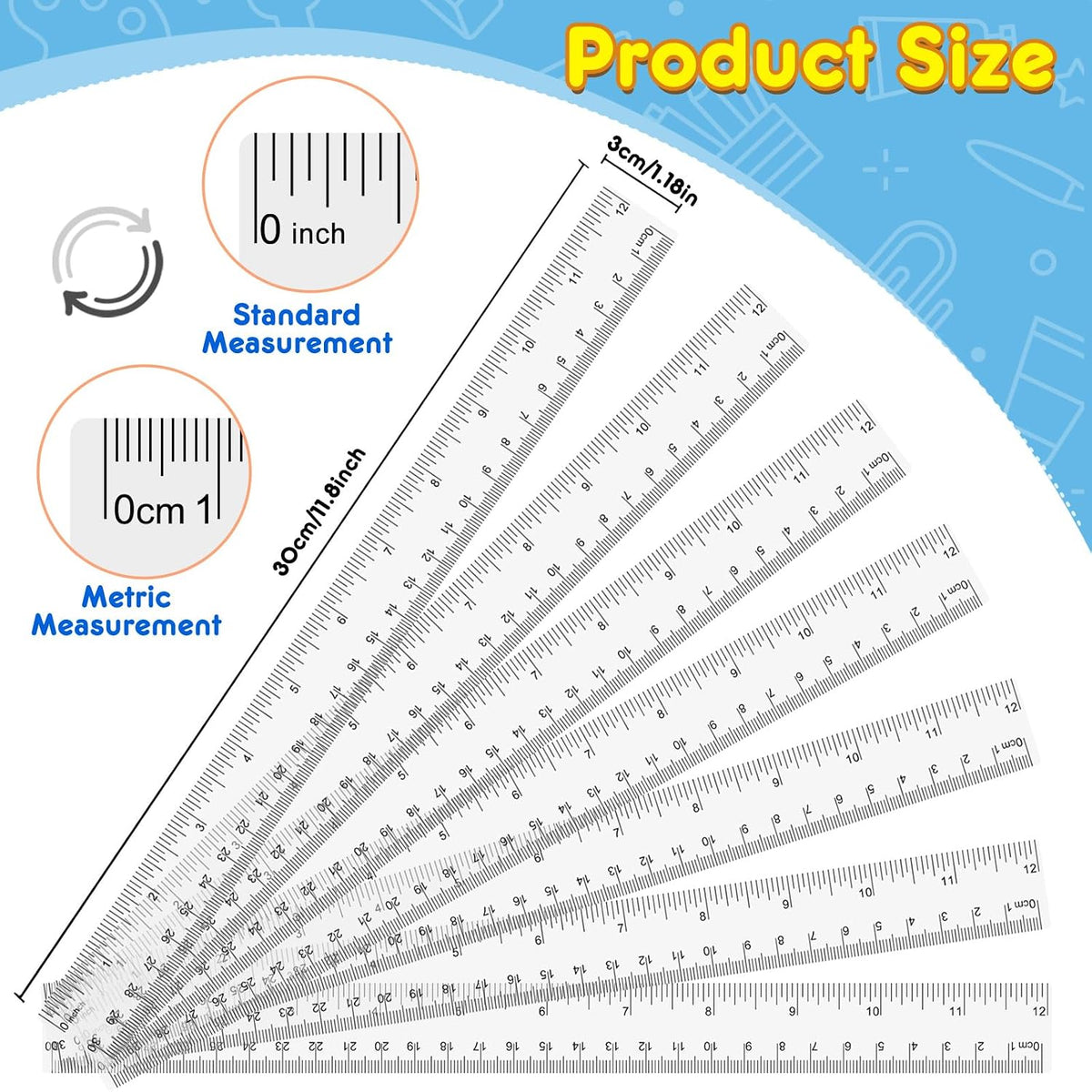 32 Pack Clear Plastic Ruler 12 Inch, Rulers Bulk for Classroom, Transparent Ruler with Centimeters and Inches, Drawing Tool Metric Rulers for Kids, Ideal Back to School Office Home Supplies