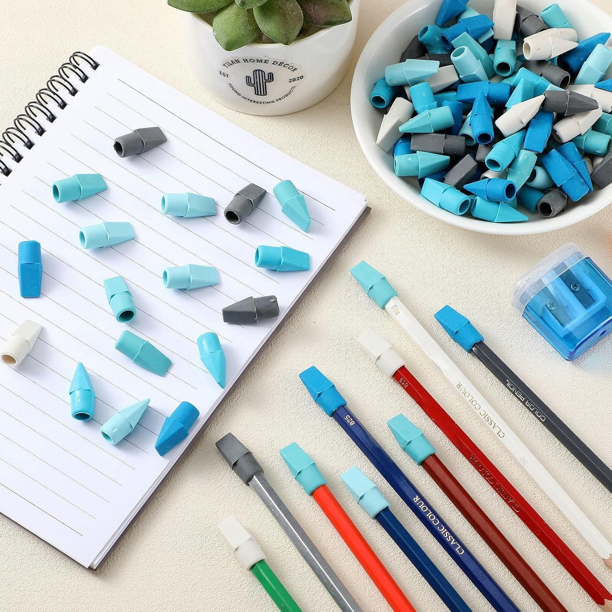 Dunzoom 240 Pcs Pencil Top Erasers Cap Bulk Blue Pencil Toppers