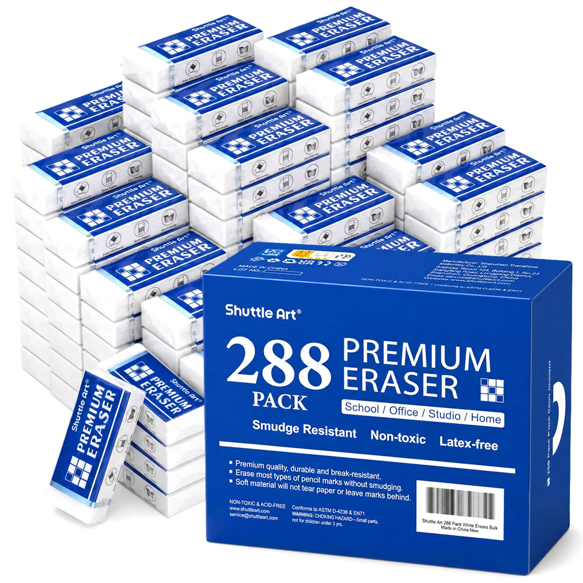 Erasers, Shuttle Art 72 Pack Premium Erasers Bulk, White Eraser Classroom Set for Kids Teachers as School and Office Supplies