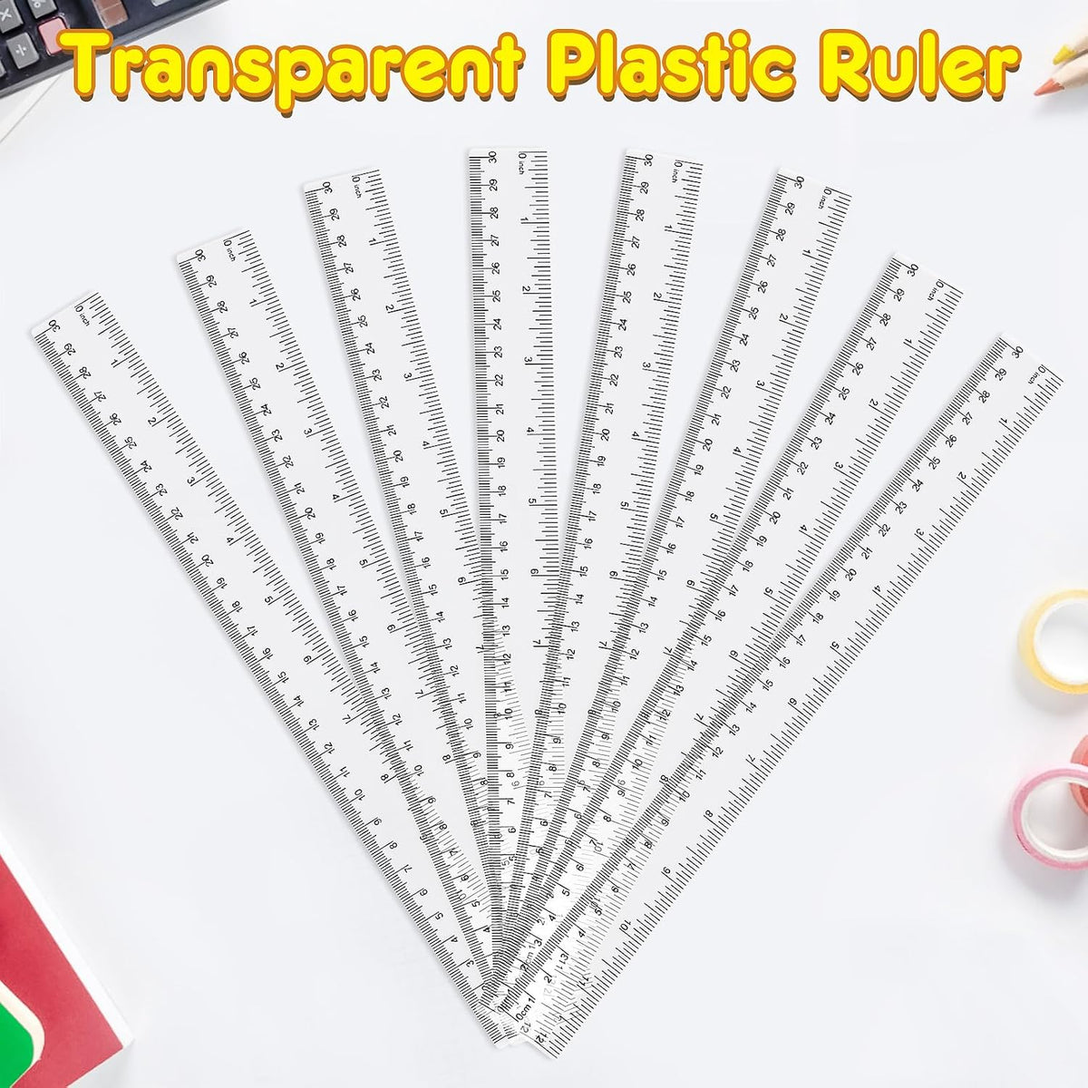 32 Pack Clear Plastic Ruler 12 Inch, Rulers Bulk for Classroom School