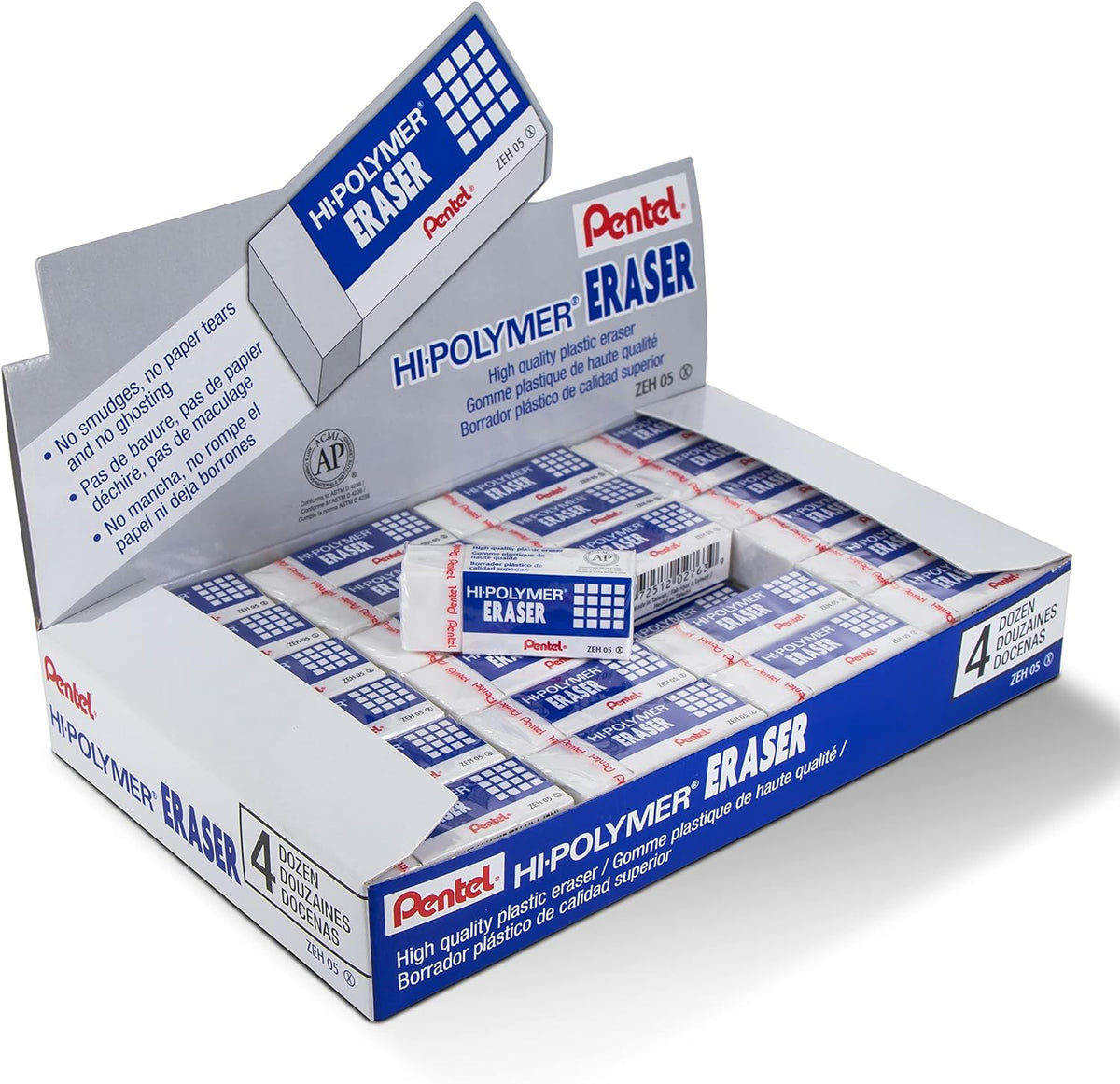 Pentel Hi-Polymer Block Eraser, Small, Box of 48 (ZEH-05)