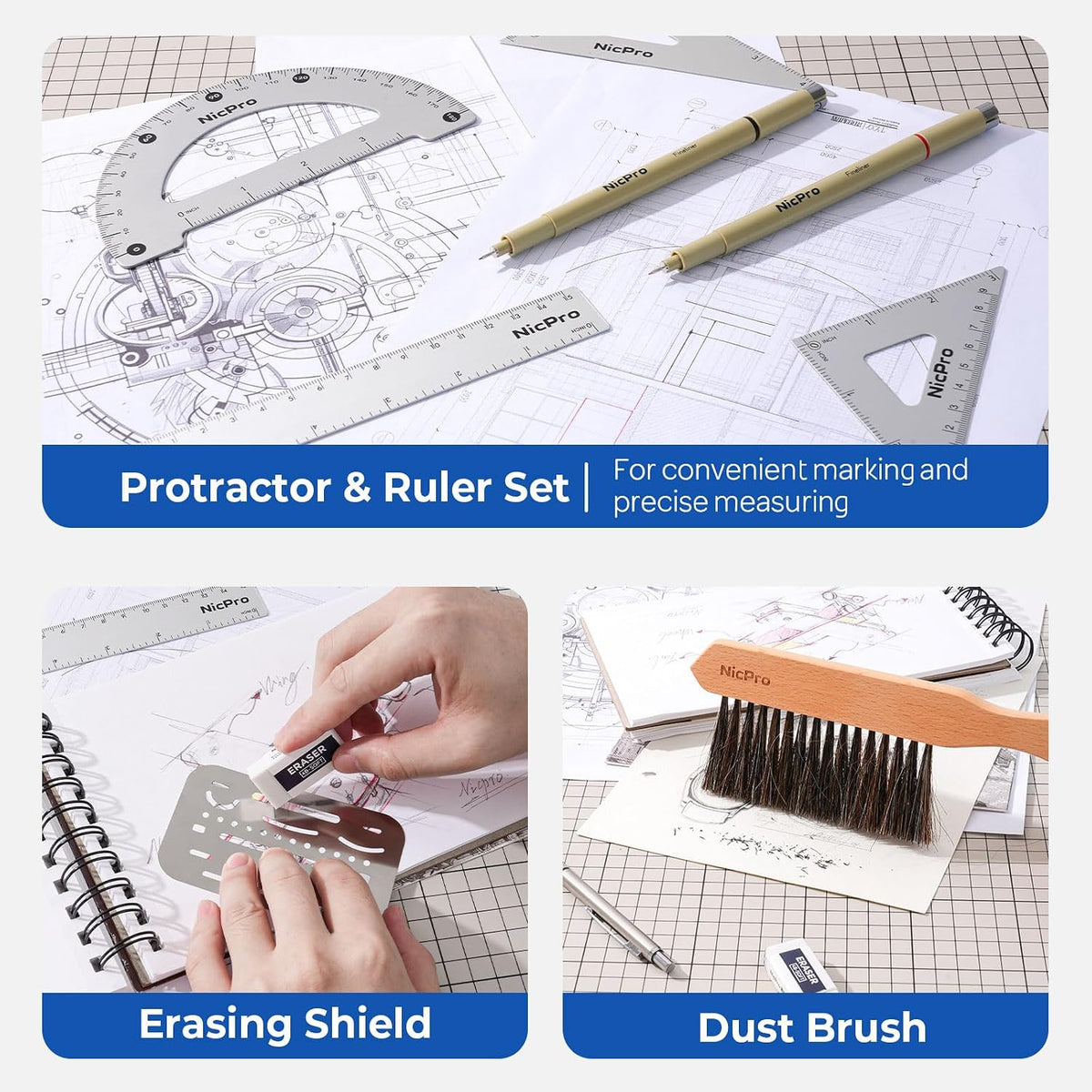 Nicpro 21PCS Professional Drafting Tools & Geometry Set with Case