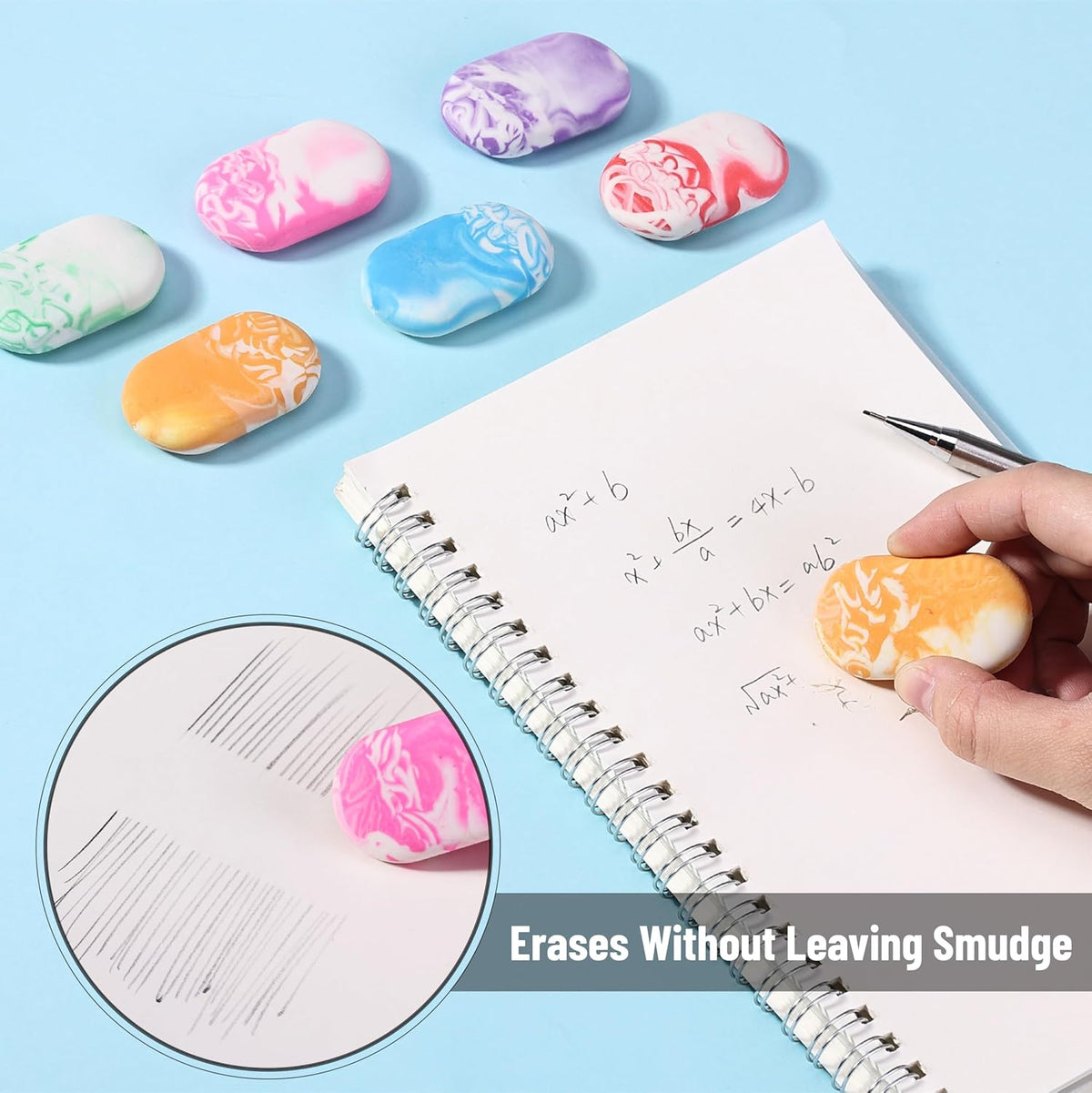 Mr. Pen- Erasers, 24 Pack, Vibrant Colors, Marble Pencil Eraser