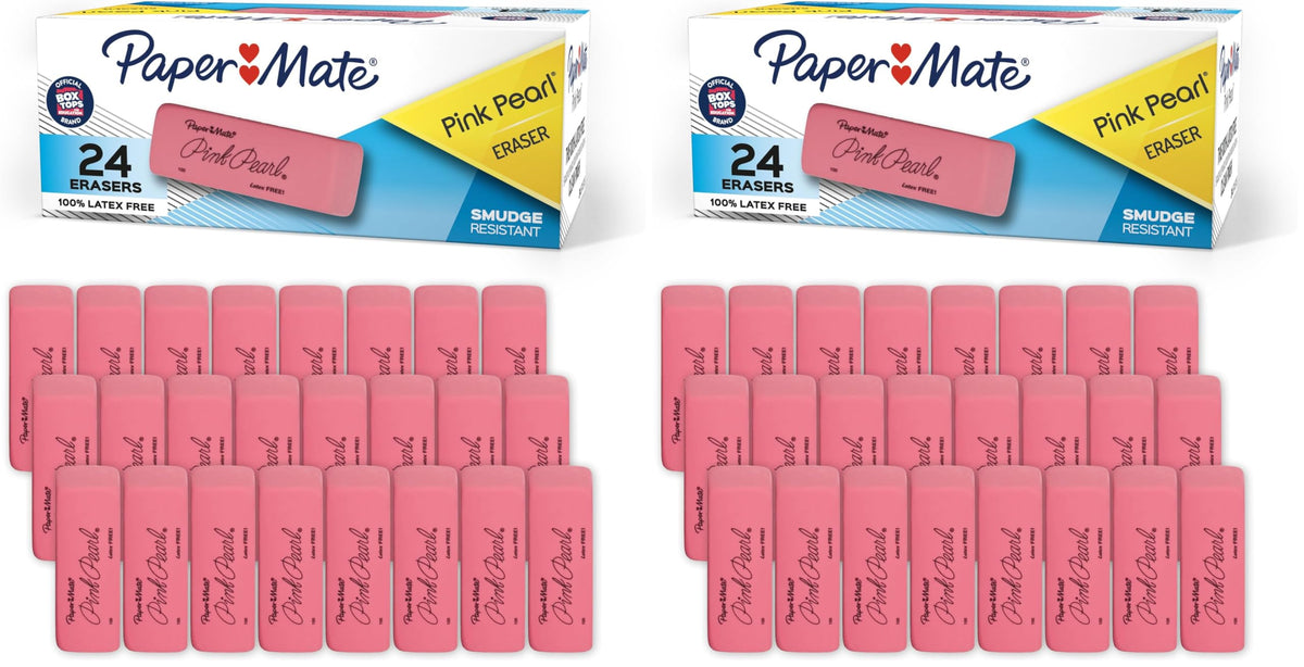 Paper Mate Pink Pearl Erasers, Medium, 24 Count - Back to School, Classroom, Teacher Supplies