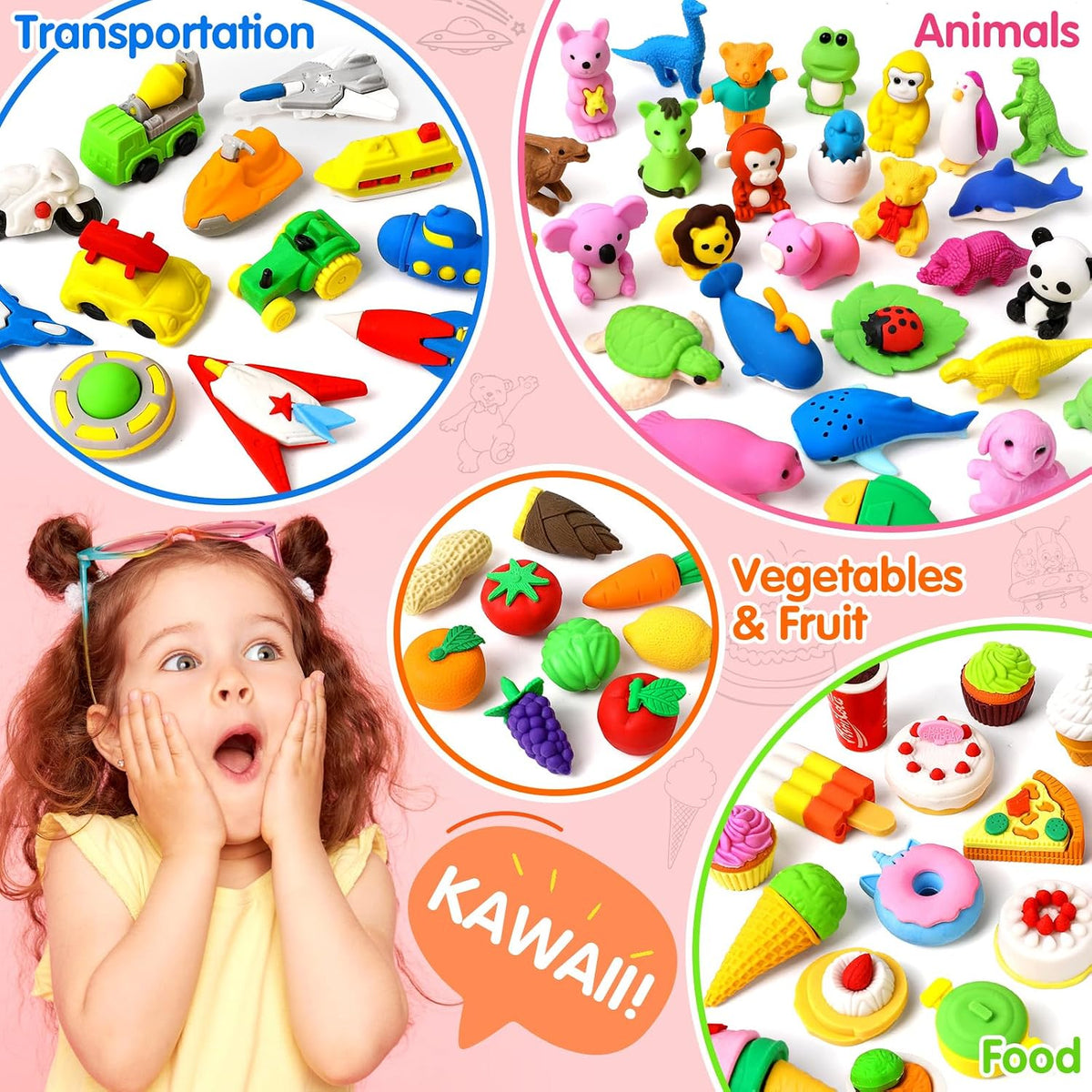 70Pcs Animal Pencil Erasers, Desk Pets for Treasure Chest, School Rewards