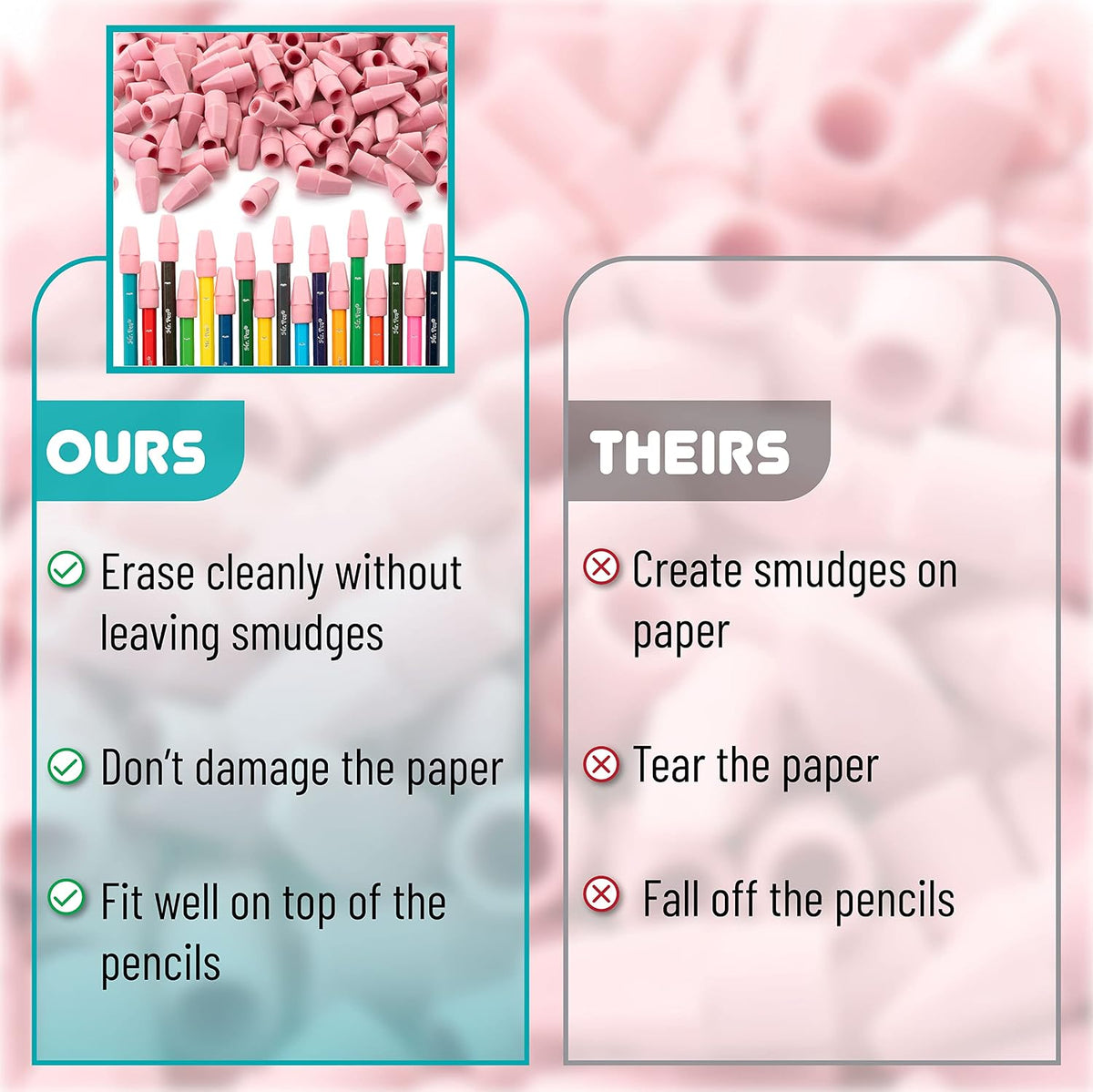Mr. Pen- Pencil Top Erasers, 120 Pack, Pink, Latex-Free