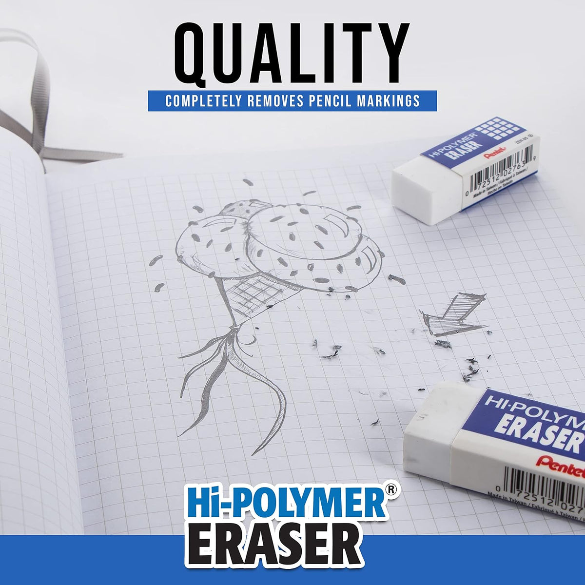 Pentel Hi-Polymer Block Eraser, Large, White, 36 Count (ZEH-10)
