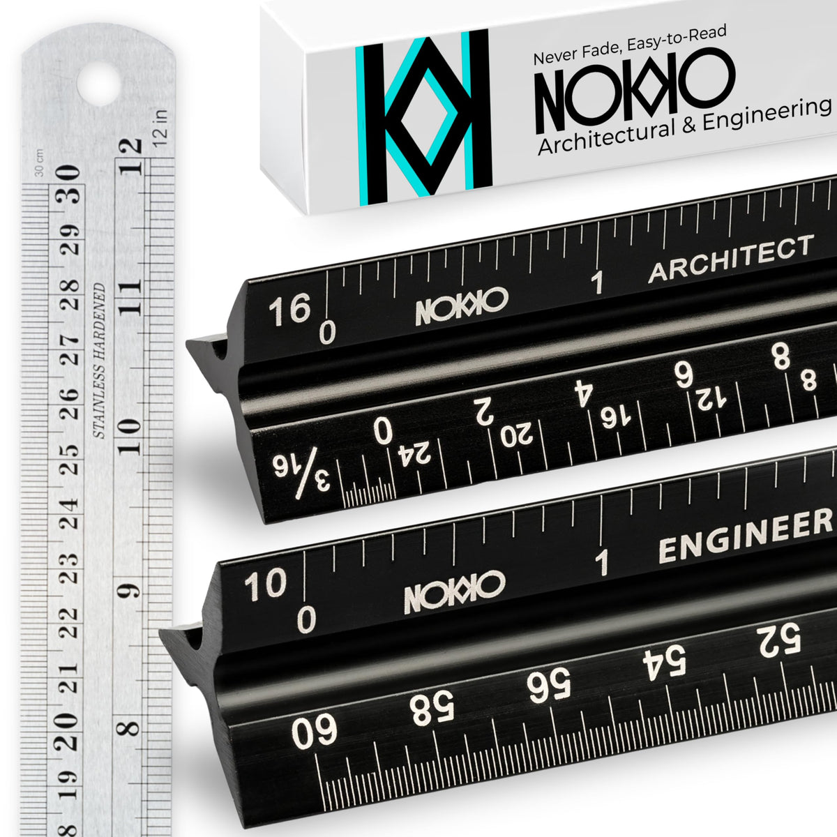 Architectural Scale Ruler and Engineering Scale Ruler Set, 12-Inch, 3-Piece