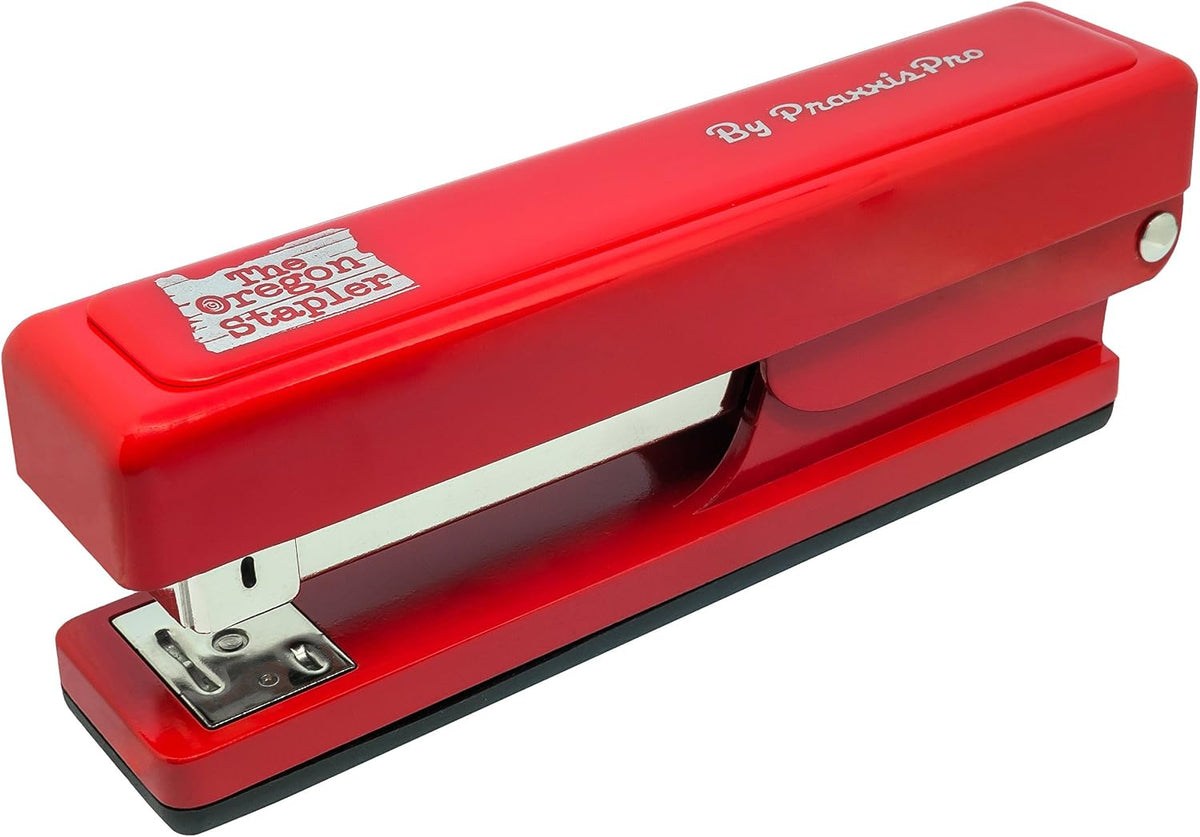 The Oregon Stapler, Built in USA, Built-in Staple Remover, Staples 2 to 25 Sheets, Includes Box of 1,250 "Powerhouse Standard 26/6 Staples, for Home, School or Office, Red