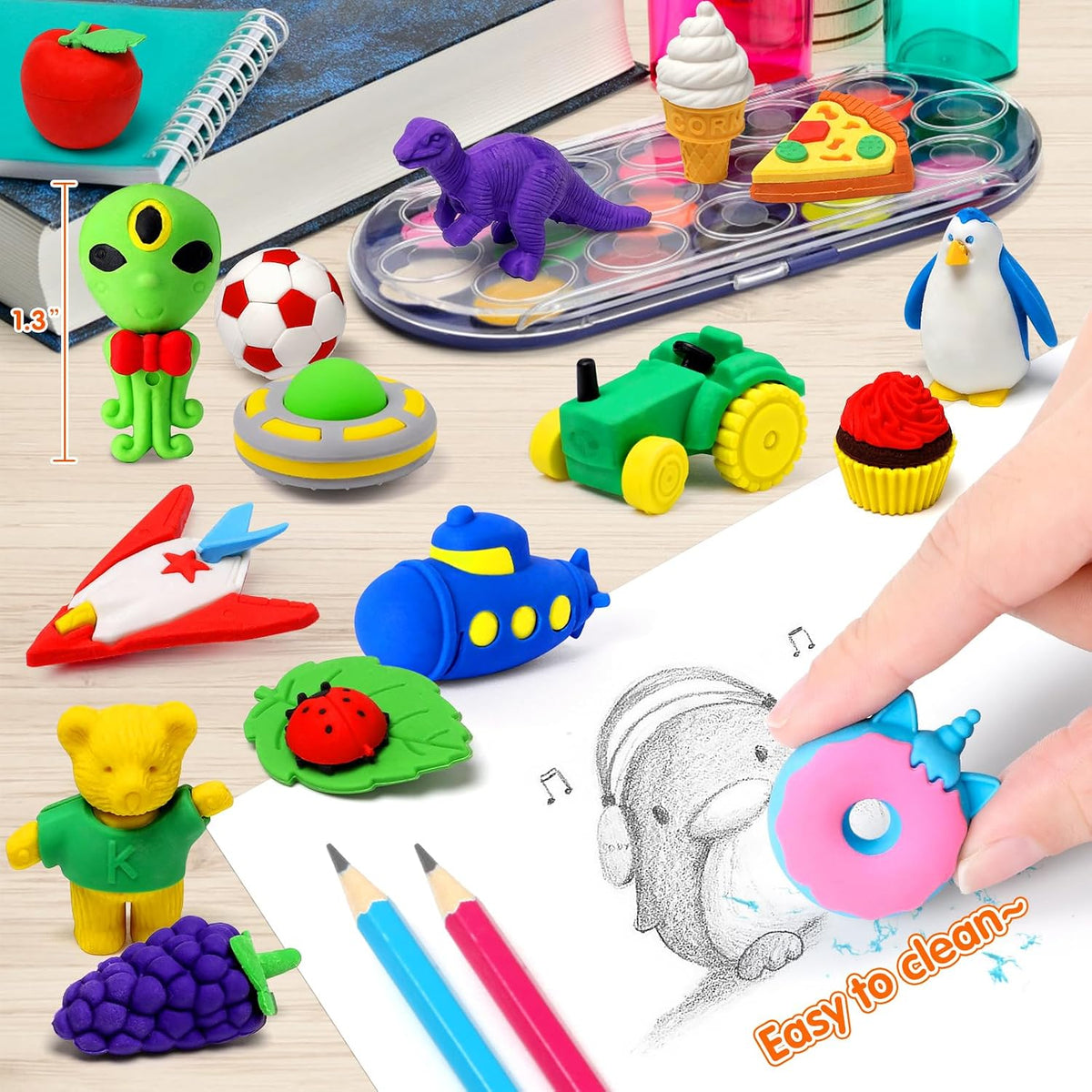 70Pcs Animal Pencil Erasers, Desk Pets for Treasure Chest, School Rewards